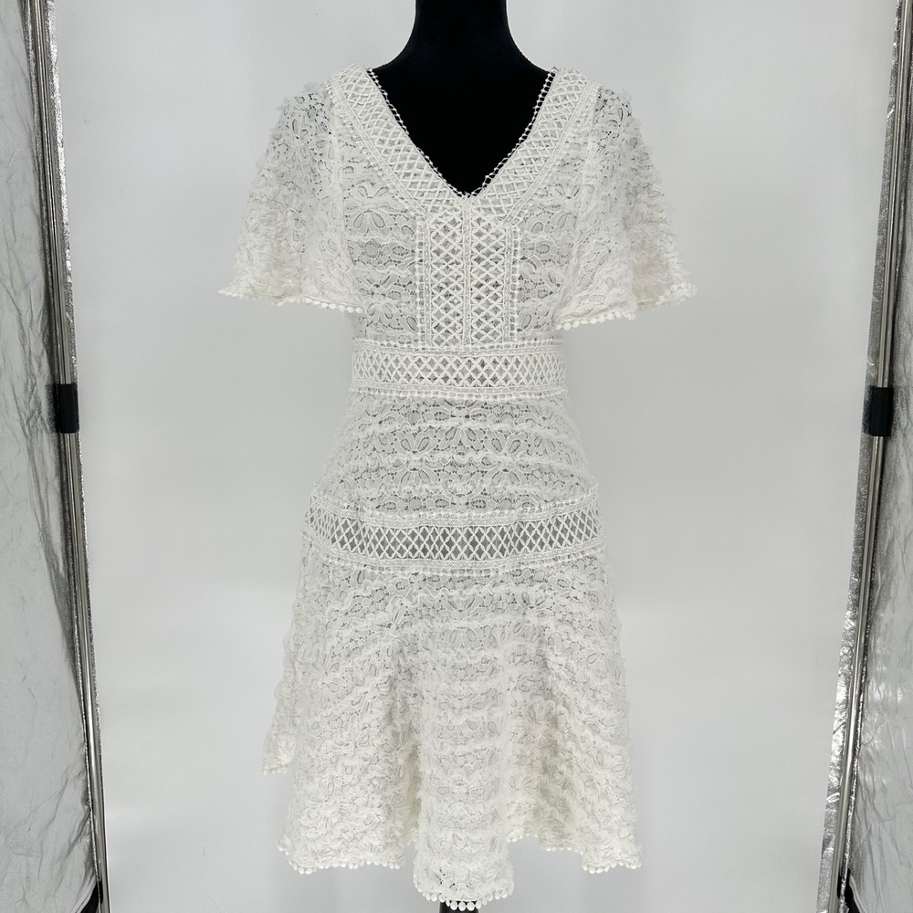 ONLY Floral White Lace V-Neck Drape A Line Short Dress‎ Women's Medium